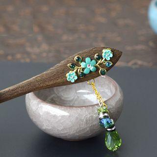 Faux Crystal Flower Wooden Hair Stick