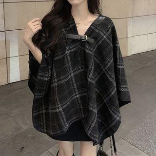 Buckled Plaid Cape Plaid - Black & Gray - One Size