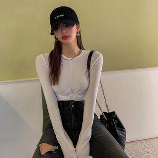 Cross-front Cropped Slim-fit T-shirt