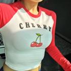 Cherry Print Long-sleeve Crop T-shirt