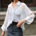 Pocket Detail Chiffon Shirt White - One Size