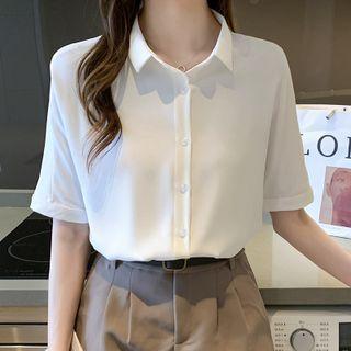 Short-sleeve Plain Button-up Light Shirt