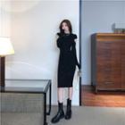 Round-neck Plain Cutout Skinny Dress