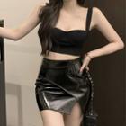 Cropped Camisole Top / Faux Leather Pencil Skirt
