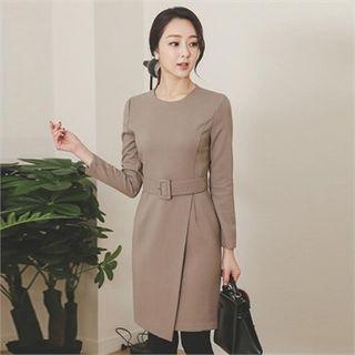 Round-neck Sheath Dress With Belt
