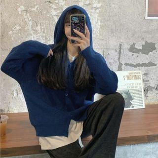 Long Sleeve Plain Knit Hooded Cardigan