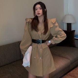 Long-sleeve Double Breasted Frill Trim A-line Mini Shirtdress