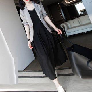 Spaghetti Strap Midi A-line Dress / Single-breasted Blazer / Set