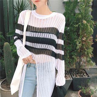 Striped Loose-fit Cutout Knit Top