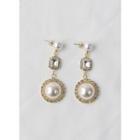 Faux-pearl & Rhinestone Dangle Earrings Gold - One Size