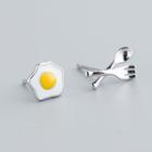 Non-matching Egg & Fork Stud Earring 1 Pair - S925 Silver - Silver - One Size