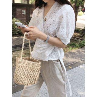 Perforated Wrap-front Blouse