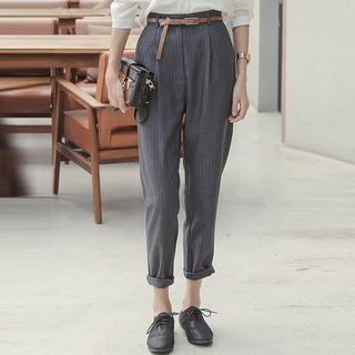 Cropped High-waist Striped Harem Dress Pants