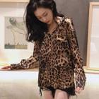 Leopard Print Long-sleeve Shirt As Shown In Figure - One Size