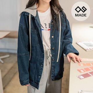 Plus Size Hooded Denim Jacket