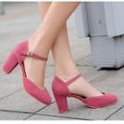 Faux-suede Ankle-strap Chunky-heel Pumps