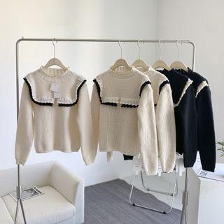 Contrast Panel Ruffle Trim Sweater