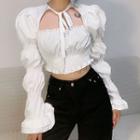 Puff-sleeve Smocked Cutout Blouse