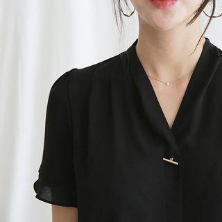 V-neck Button-detail Blouse