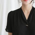 V-neck Button-detail Blouse