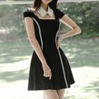 Lace Trim Short-sleeve Mini A-line Dress