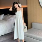 Double Strap Shirred Midi A-line Dress