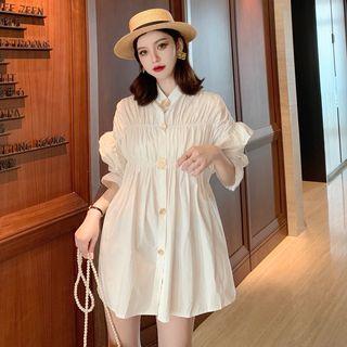 Puff-sleeve Mini Shift Dress White - One Size