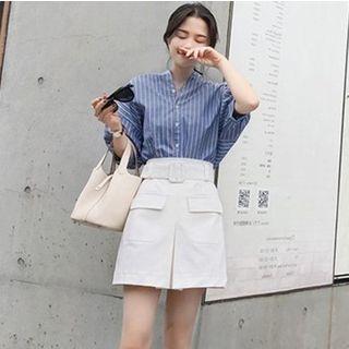 Set: Elbow-sleeve Shirt + Mini A-line Skirt