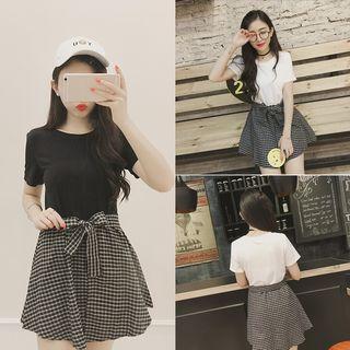 Mock Two-piece Short-sleeve A-line Dress