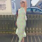 Halter Neck Open-back Floral Printed Long Dress