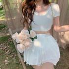 Short-sleeve Lace Trim Top / Mini Skirt