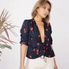 Cherry-print Cropped Blouse