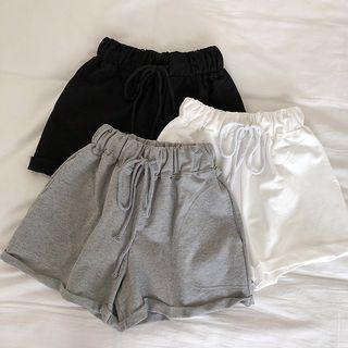 High-waist Roll-up Lace-up Wide-leg Shorts