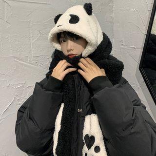 Panda Scarfed Beanie Black - One Size