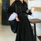 Contrast Stitching Long-sleeve Midi Shirtdress