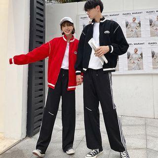 Couple Matching Letter Embroidered Zip Jacket / Pants