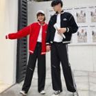 Couple Matching Letter Embroidered Zip Jacket / Pants