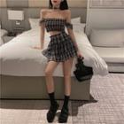 Plaid Top + Layered Skirt Set - One Size