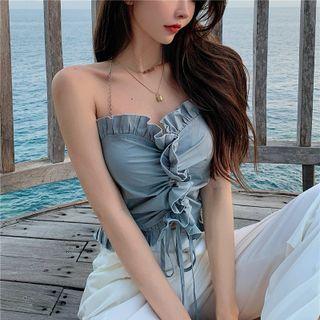 Chain-strap Frill Trim Camisole Top Ash Blue - One Size