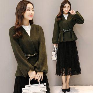 Tie-waist Ruffle Woolen Coat