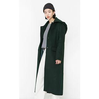 Hooded Wool Blend Long Coat