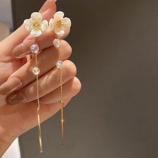 Rhinestone Flower Dangle Earring 1 Pair - White Crystal - Gold - One Size