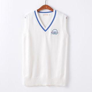 V-neck Embroidered Knit Vest