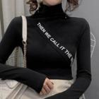 Mock-neck Long-sleeve Lettering Fleece Top