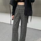 Checker Side-slit Wide-leg Pants Black & White - One Size