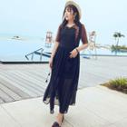 Plain Chiffon Hem Pinafore Midi Dress