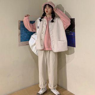 Lettering Hoodie / Fleece Vest / Wide Leg Pants
