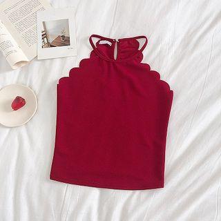 Plain Slim-fit Halter Camisole Top Red - One Size