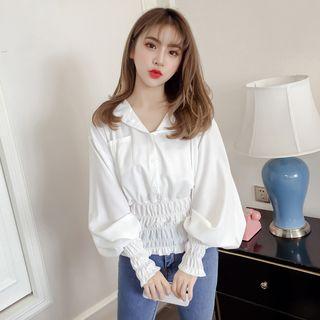 Pocket Detail Lantern-sleeve Chiffon Blouse