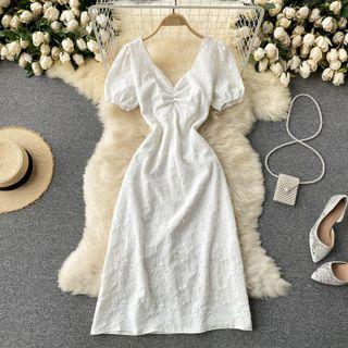 V-neck Open-back Lace-up Strap Bow Dress